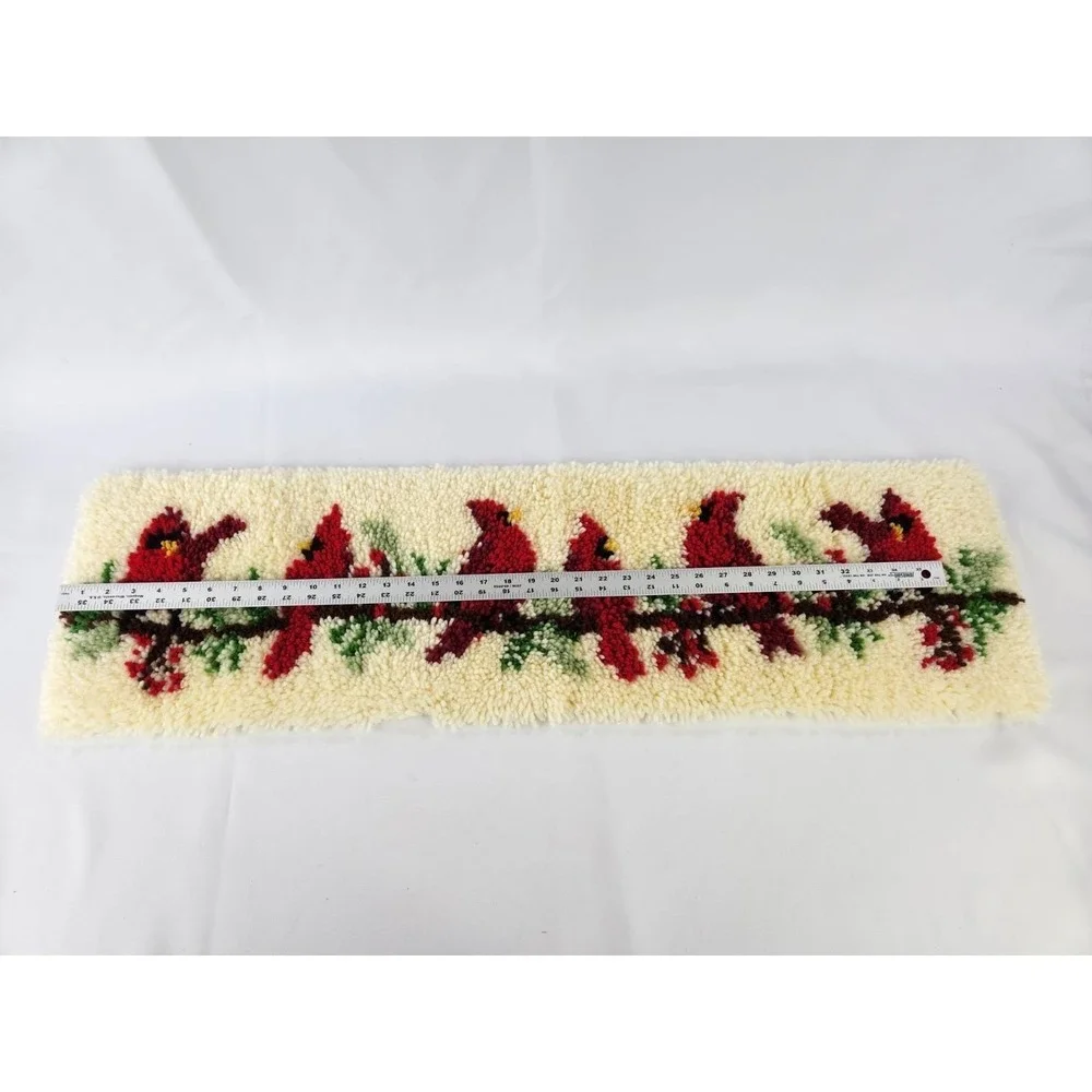 Vtg Finished Birds On A Wire Cardinals Latch Hook Rug Kit 40x11 Mary Maxim 18021